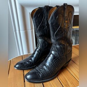 Lucchese Alligator Black Cowboy Boots Bias Cut Belly 9D